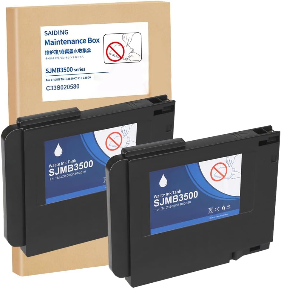 SAIDING Remanufactured SJMB3500 Maintenance Box Replacement for C33S020580 for TM-C3500 C3500 C3510 C3520 Printer (2 Pack)