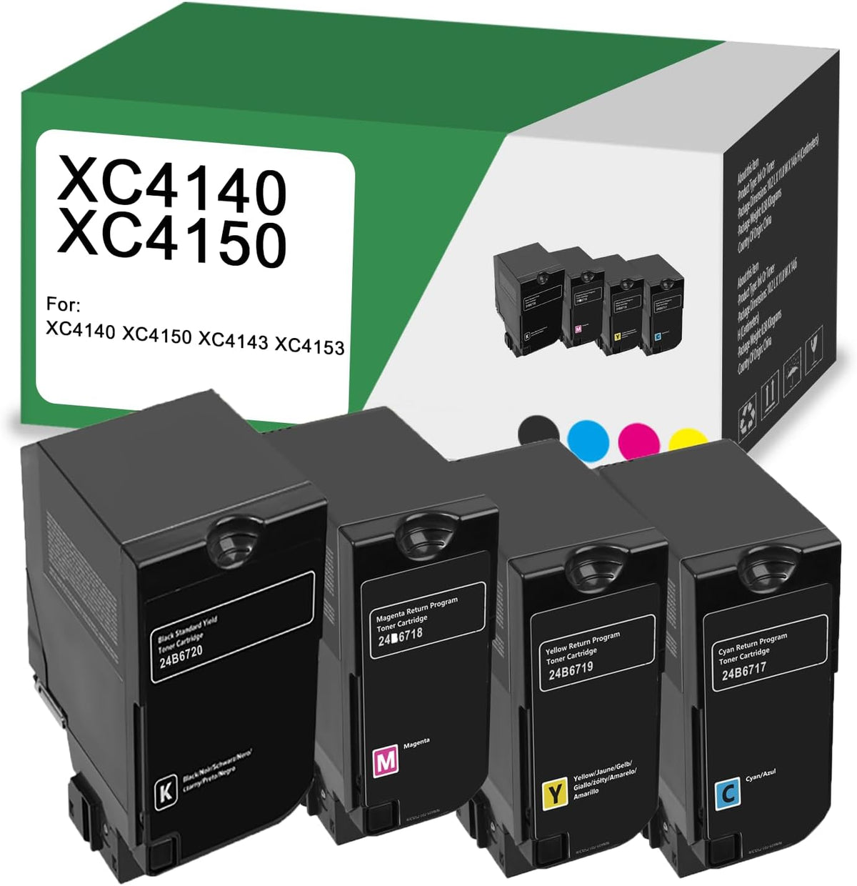 SAIDING 24B6717 24B6718 24B6719 24B6720 Remanufactured XC4150 XC4140 Toner Cartridge Replacement for XC4140 XC4150 XC4143 XC4153 Printer(Cyan Magenta Yellow Black)