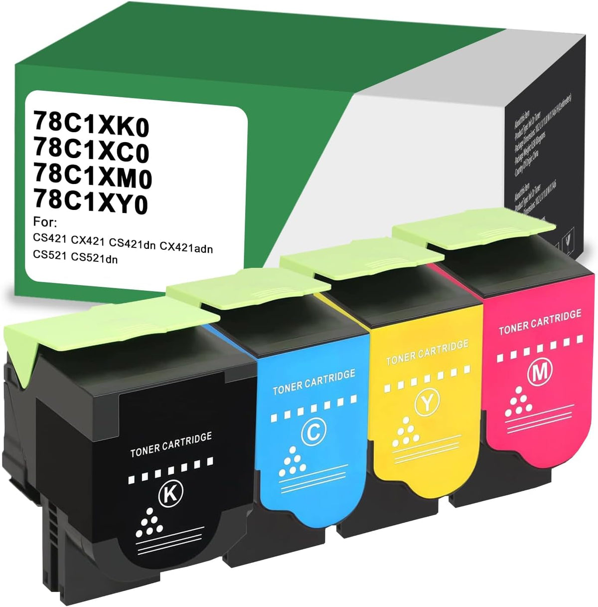 SAIDING 78C1XK0 78C1XC0 78C1XM0 78C1XY0 Remanufactured Toner Cartridges Replacement for CS421 CX421 CS421dn CX421adn CS521 CS521dn High Capacity (Black 8500 Pages, Color 5000 Pages)