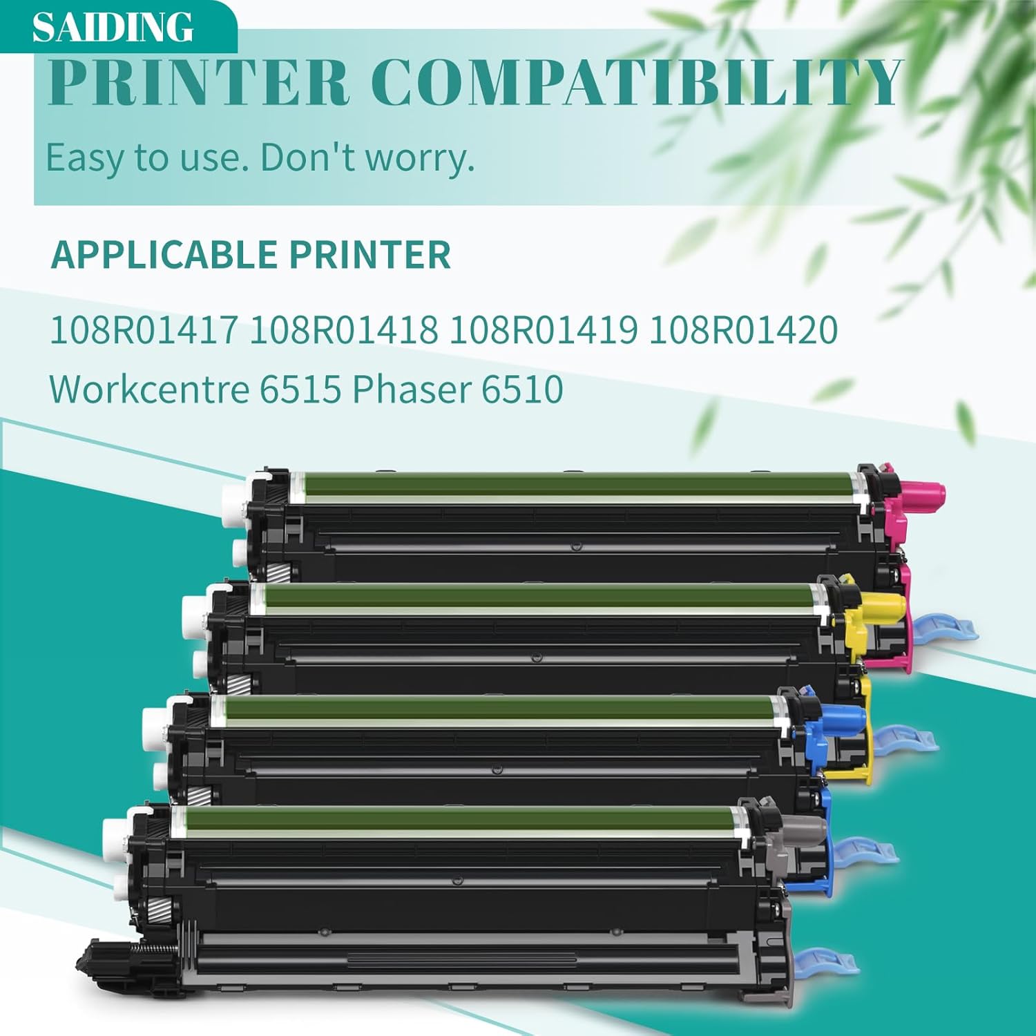 SAIDING 6510 6515 Drum Unit 108R01417 108R01418 108R01419 108R01420 Drum Cartridges Replacement for Xerox Workcentre 6515 Phaser 6510 Printer.(4-Pack, Black Cyan Yellow Magenta)