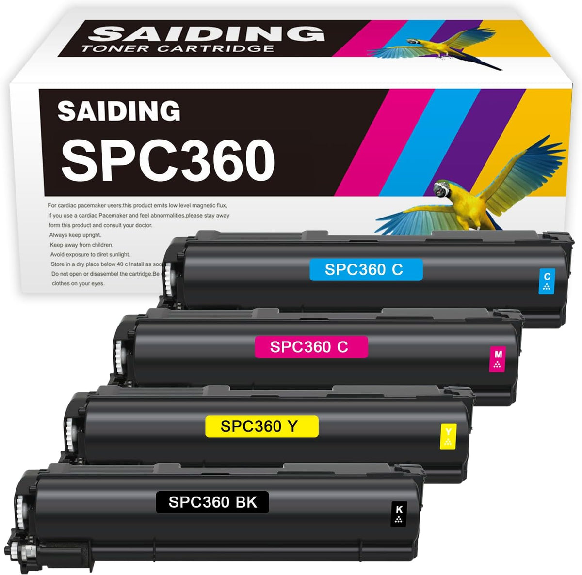 SAIDING SPC360 Toner Cartridge Compatible with Ricoh SP C360 C361 C360DNw C360SFNw Printers [High Yield] (408176, 408177, 408178, 408179) Black 7,000 and Colors 5,000 Pages 4-Color-Pack