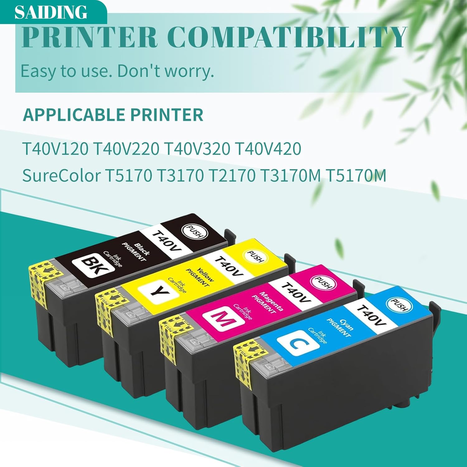 SAIDING T40V Ink cartridges T40V120 T40V220 T40V320 T40V420 Ink cartridges High Yield Compatible for SureColor T5170 T3170 T2170 T3170M T5170M Printers(4-Pack,Black Cyan Yellow Magenta)