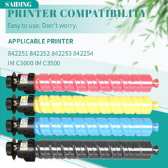 SAIDING Remanufactured Toner Cartridge Replacement for 842251 842252 842253 842254 for Ricoh Savin Lanier IM C3000 IM C3500 Printer (4 Pack)