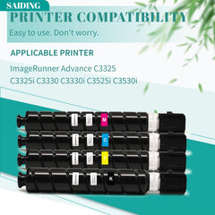 SAIDING GPR53 Remanufactured Toner Cartridge Compatible with Canon GPR-53BK GPR-53C GPR-53M GPR-53Y ImageRunner C3325 3330 3520 3525 3530 Toner Cartridges Set-Black Magenta Cyan Yellow 4 Packs