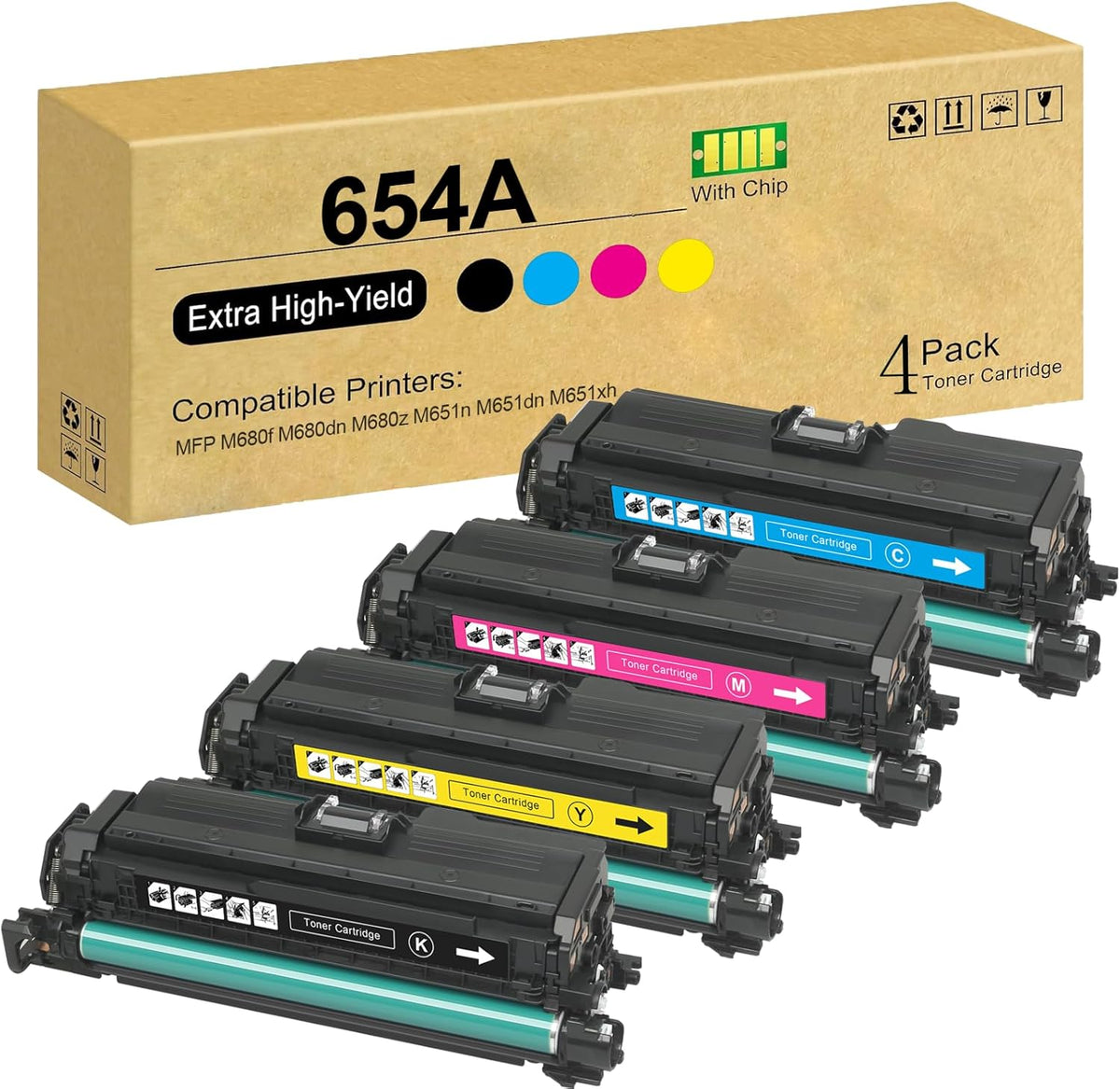 SAIDING Compatible 654A 654X CF330A CF331A CF332A CF333A Toner Cartridges Replacement for Color Enterprise MFP M680f M680dn M680z M651n M651dn M651xh Printer.(4-Pack)