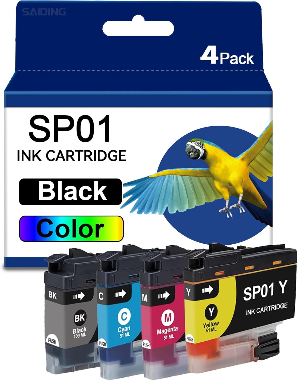 SAIIDNG SP01 Sublimation Ink Cartridge SP01XLBK [111ML] SP01CS SP01MS SP01YS[53ML] Ink Cartridge High Yield Compatible for Brother SP-1 Sublimation Inkjet Printer(4-Pack)