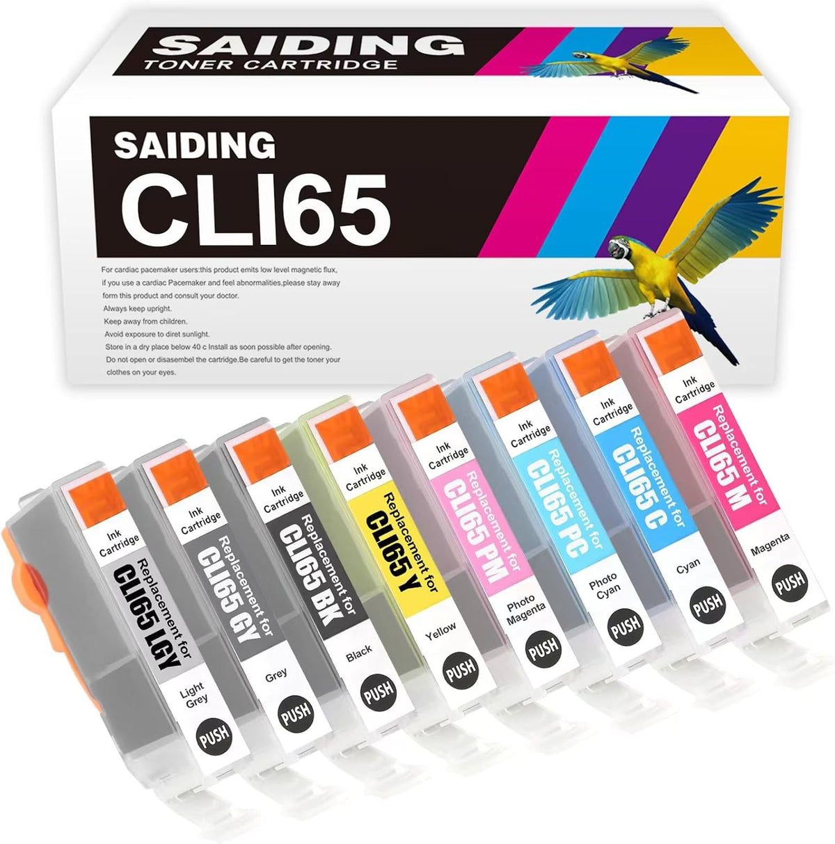 SAIDING CLI-65 Remanufactured CLI65 Ink Cartridges Replacement for Canon Pixma Pro-200 Printer.(8 Pack)