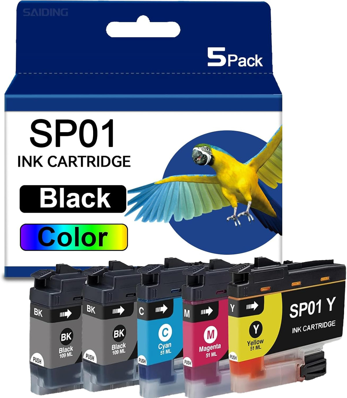 SAIDING SP01 Sublimation Ink Cartridge SP01XLBK SP01XLBK(111ML) SP01CS SP01MS SP01YS(53ML) Ink Cartridge Compatible for Brother SP-1 Sublimation Inkjet Printer(5-Pack)