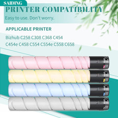 SAIDING Compatible TN324 Toner Cartridge Replacement for Konica Minolta Bizhub C258 C308 C368 Series Black 27000 Color 25000 Pages 4 Pack