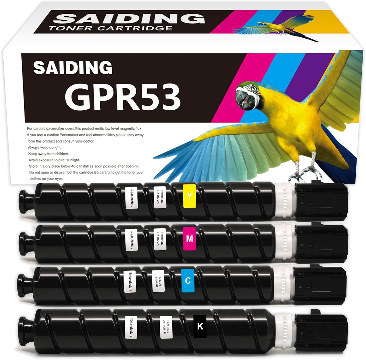 SAIDING GPR53 Remanufactured Toner Cartridge Compatible with Canon GPR-53BK GPR-53C GPR-53M GPR-53Y ImageRunner C3325 3330 3520 3525 3530 Toner Cartridges Set-Black Magenta Cyan Yellow 4 Packs